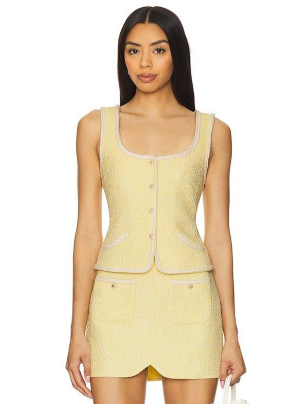 Amanda Uprichard Caligari Tweed Top & Mini Skirt Set Yellow XS/S